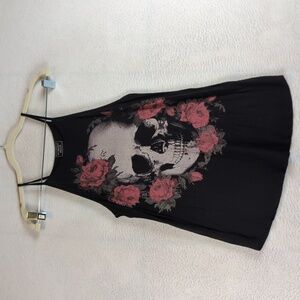 Midnight Hour Women's Black Rose & Skull Goth‎ Punk Tank Top Sizee S/M